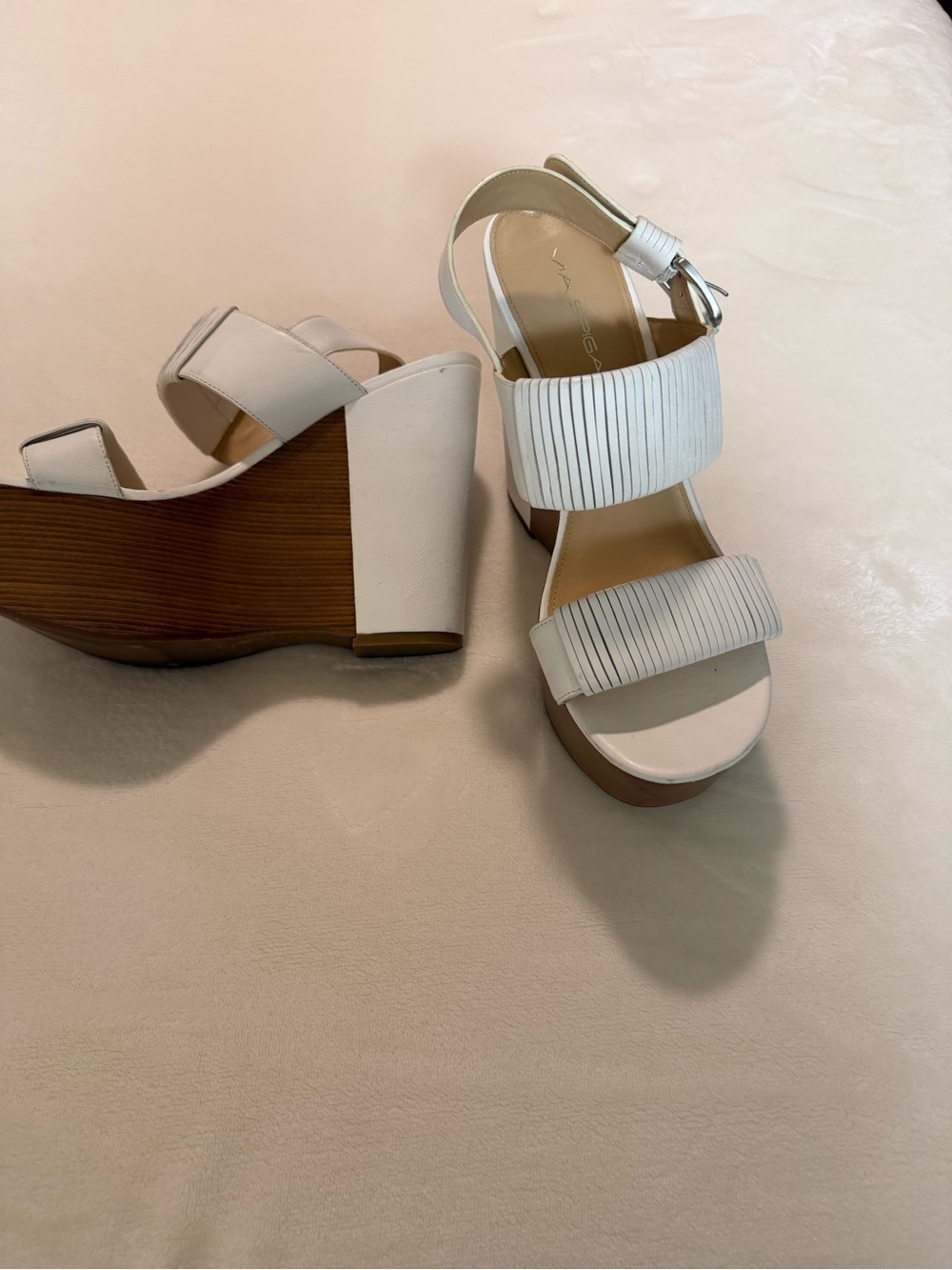 Via Spiga Neutral White Platform Wedge Sandals with Ribbed Straps